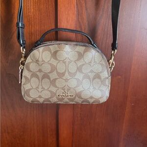 Coach Tan and Black Crossbody Bag with Signature Monogram